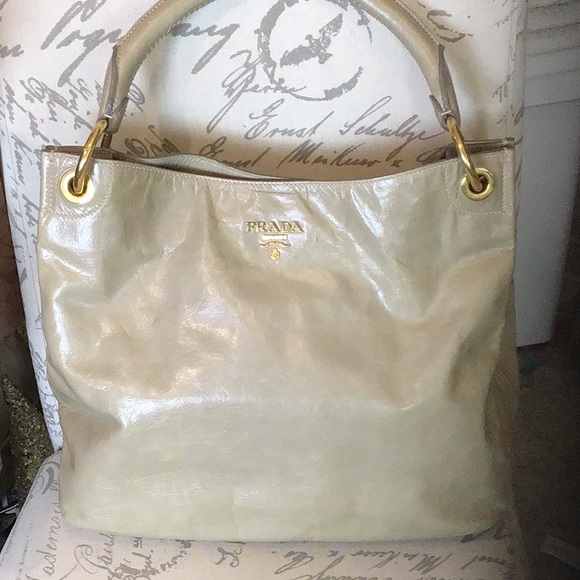 branded luxe Other - Prada Beige Leather Tote Bag with Gold Hardware